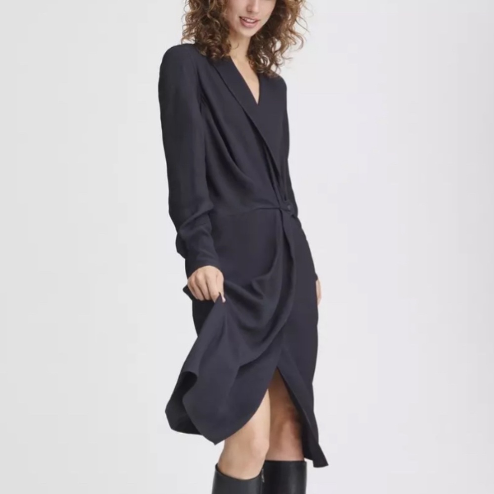 Rag and Bone Black Wrap Long Sleeve Dean Notch Lapel Midi Dress size M